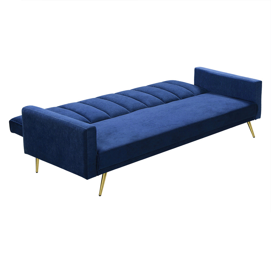 Levede Sofa Bed Convertible Velvet Lounge Recliner Couch Sleeper 3 Seater Blue-2006732804825681925