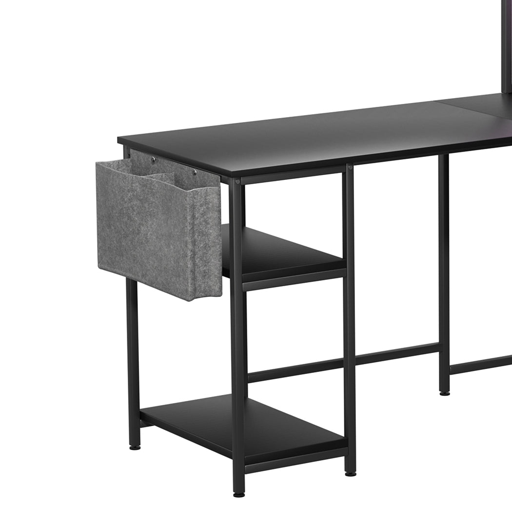 Levede L Shaped Gaming Desk with LED Lights Black-2006732738572455941