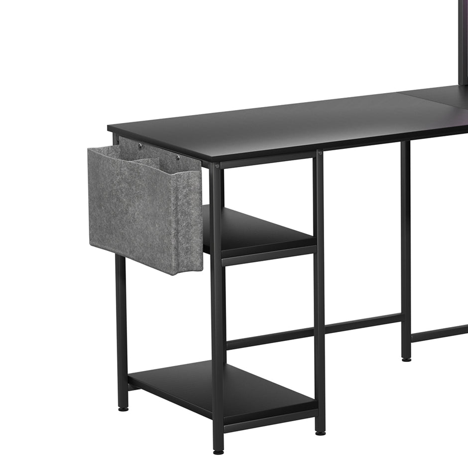 Levede L Shaped Gaming Desk with LED Lights Black-2006732738572455941