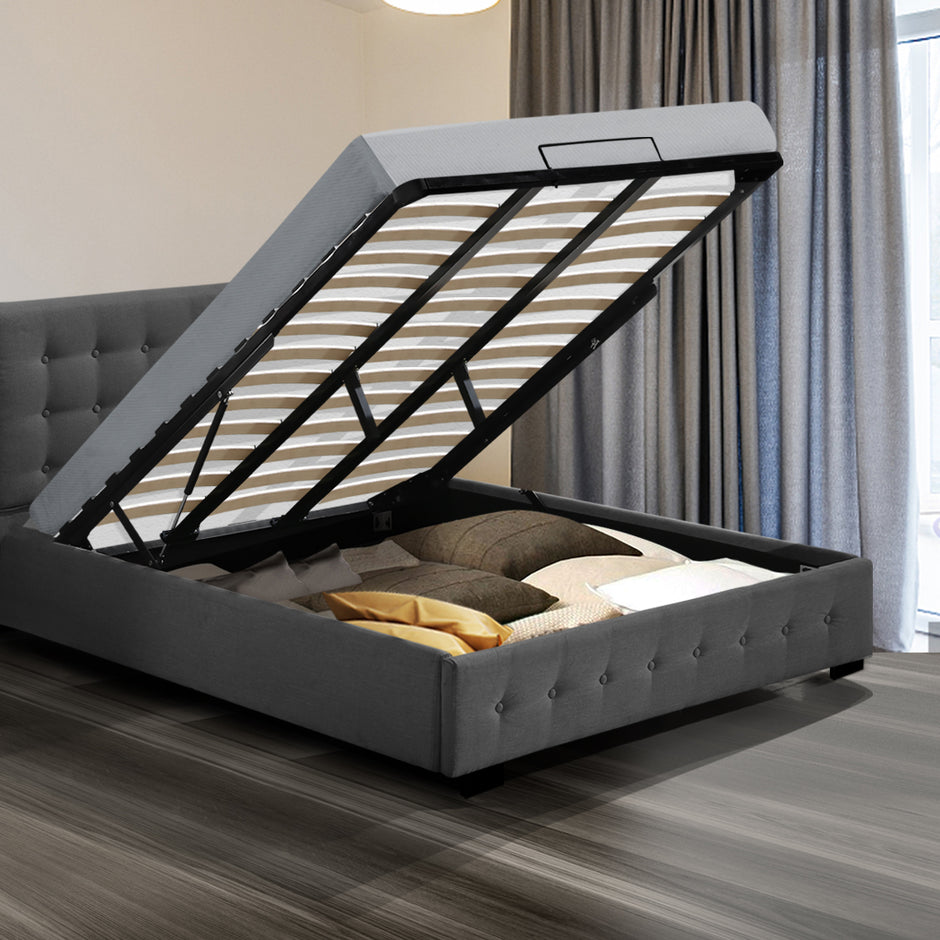 Levede Fabric Bed Frame King Tufted Dark Grey-2006733222549000199