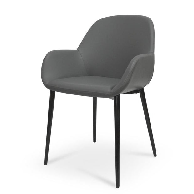 CDC962-SD Dining Chair in Charcoal Grey PU With Black Legs (Set of 2)